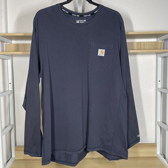 CARHARTT Force Long Sleeve Pocket T Shirt Relaxed Fit TK4617-M Navy Size XL - Picture 1 of 9